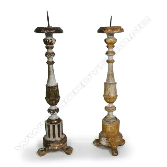 A pair of 18th/19thC Italian carved and painted candlesticks