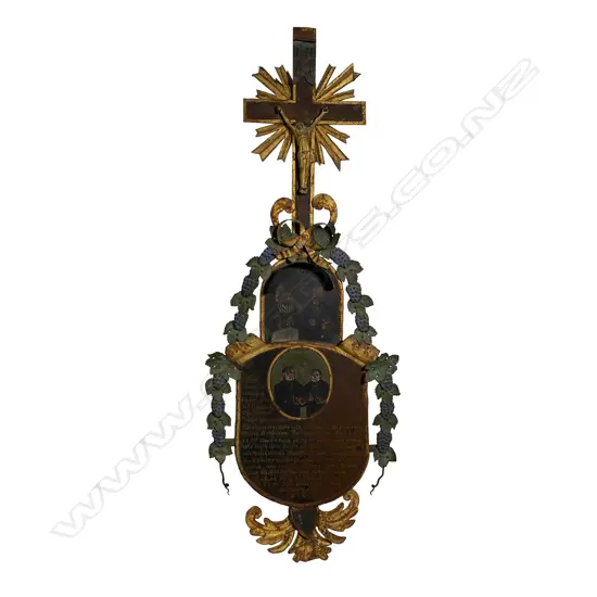 A 19thC continental (Germanic) painted metal crucifix