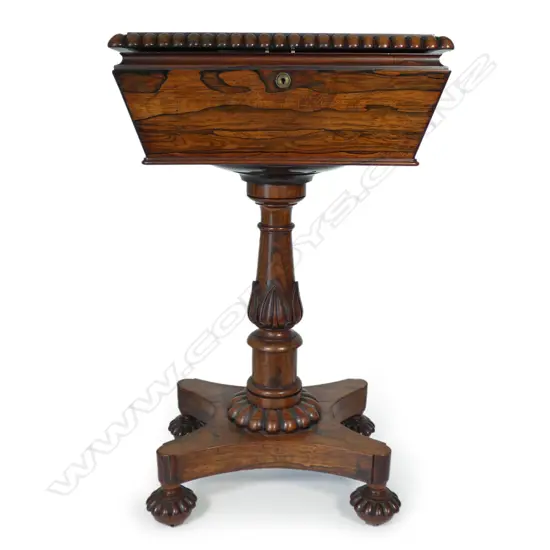 A William IV rosewood teapoy signed 'John Barrow Nov. 13th 1841'