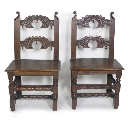 A pair of 19thC country oak hall chairs