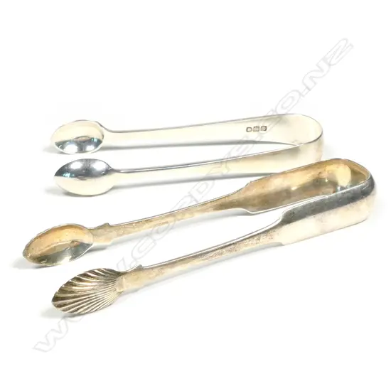 Two pair of silver sugar tongs