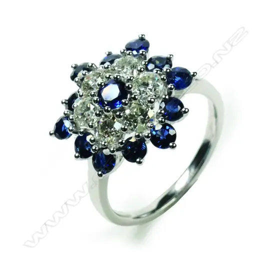 A 14ct white gold sapphire and diamond ring