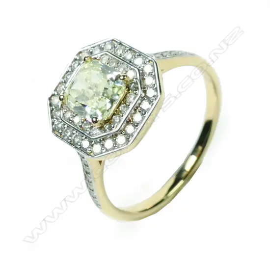 A 14ct gold diamond double halo Art Deco style ring