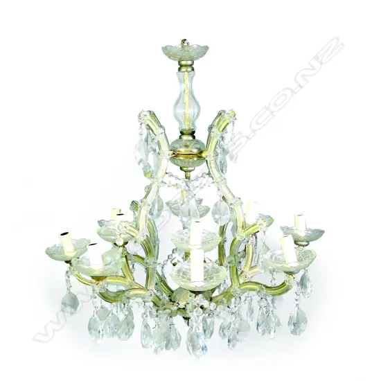 A large crystal twelve light chandelier