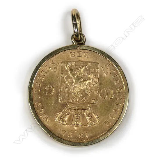 An 1875 Dutch 10 Guilder gold coin
