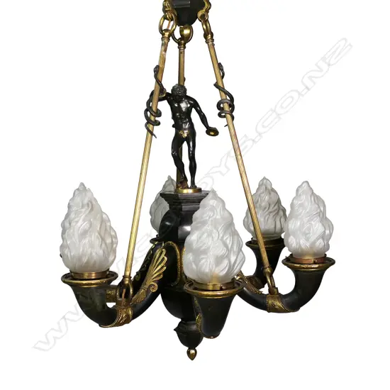 A French Empire-style bronze and ormolu chandelier