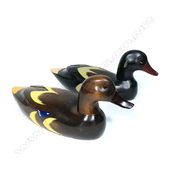 A pair of 14" wooden display duck decoys