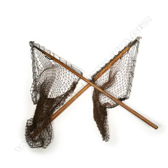 A pair of vintage English trout fishing landing nets