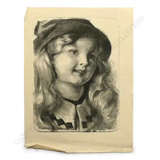 Harry Linley Richardson (UK/NZ 1878-1947), untitled portrait of a girl, lithograph, signed in the plate, 300 x 225mm. Provenance: The McGregor Wright Gallery Collection. 750 x 600mm.