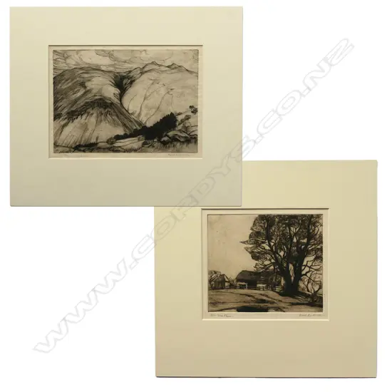 Anne M.A. Anderson (1874-1952), 'Elm Tree Farm' and 'The Pikes...Deep dale', two engravings, both signed and entitled, 150 x 175mm and 180 x 250mm.