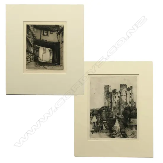 Anne M.A. Anderson (1874-1952), 'Mermain Inn-Rye' and 'Rochester Castle', two engravings, both signed and entitled. 175 x 145mm and 275 x 205mm.