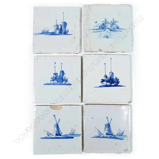 Six antique hand painted Delft tiles,