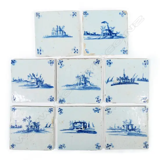 Eight antique hand painted Delft tiles,