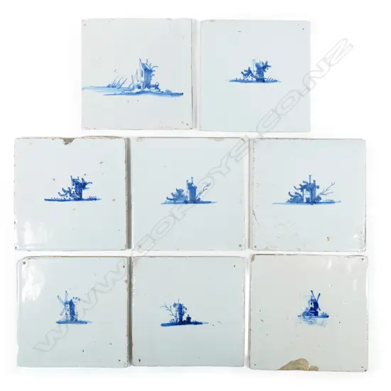 Eight antique hand painted Delft tiles,