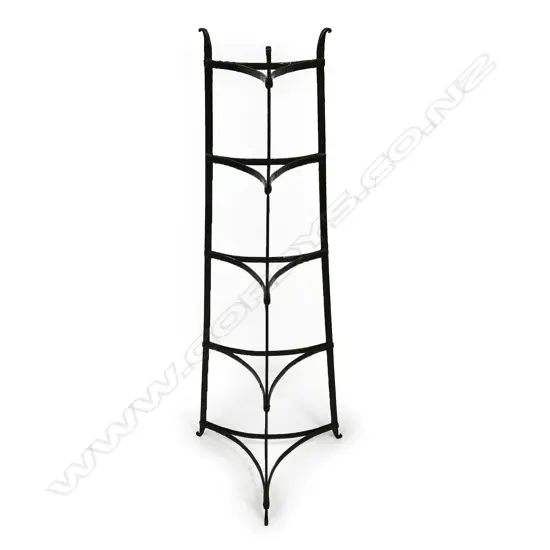 A vintage wrought iron five tier pot stand,