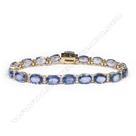 A 14ct gold, Ceylon sapphire and diamond tennis bracelet,