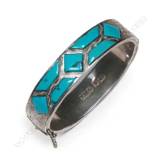 Fred Money silver and turquoise hinged bangle,