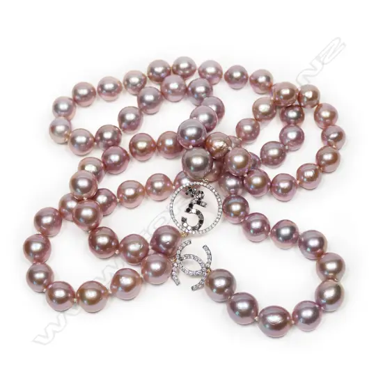 A 14ct rose gold cultured pearl and diamond Chanel inspired necklace,