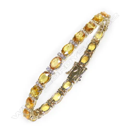 A 14ct gold, orange sapphire and diamond tennis bracelet,