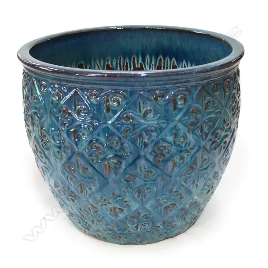 A large pottery garden pot,