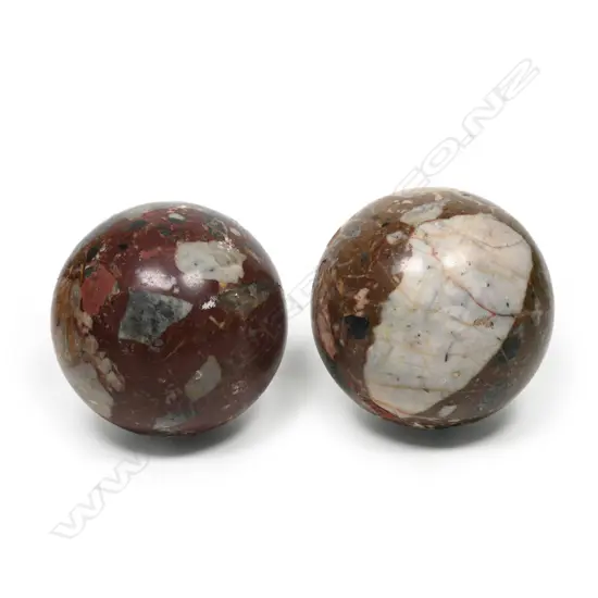 A pair of antique polished specimen marble balls,