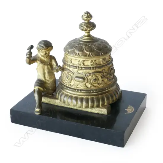 A Victorian gilt brass inkwell