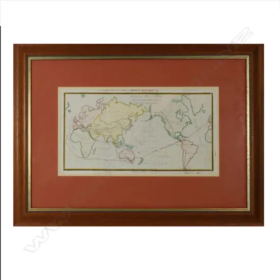 A framed map ‘Charts of the World Shewing the Sailing & Steam Routes, from Gt. Britain To Australia’