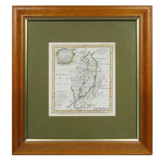 An 18thC framed map of ‘Nottinghamshire, Divided into its Wapontakes &c…’