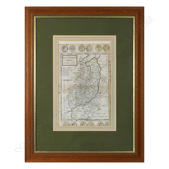 An early 18thC framed map of Nottingham Shire, circa 1724,