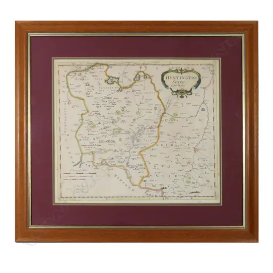 A 17thC framed map of Huntington Shire, by Robert Morden (c.1650-1703)