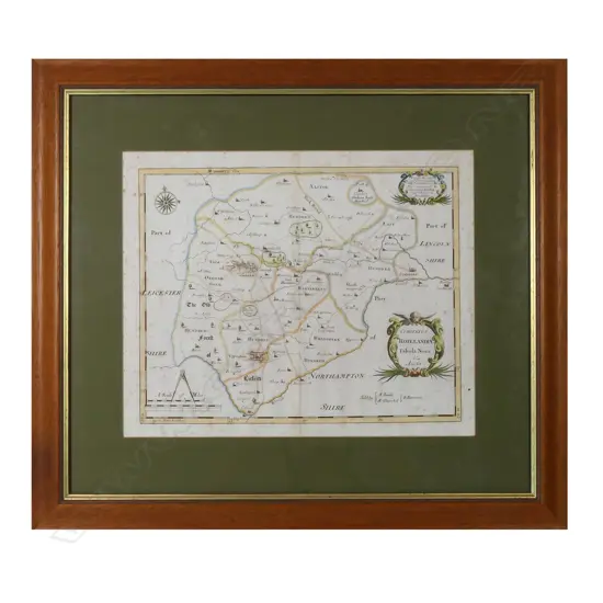 A framed county map of Rutland, (the smallest historical county of England)