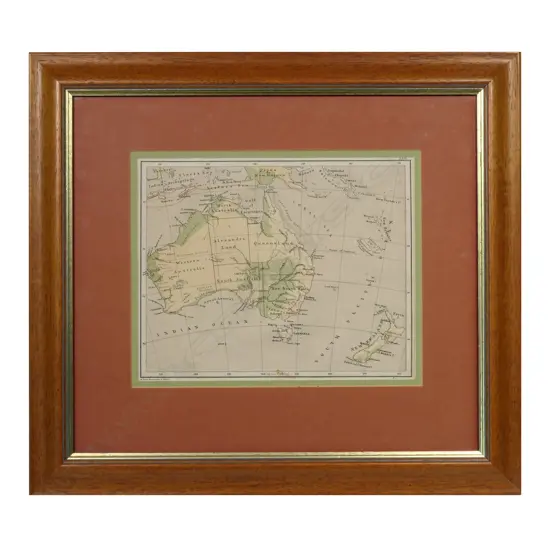 A framed map of Australia and New Zealand
