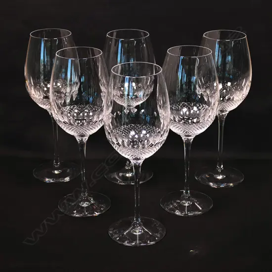 A set of six Waterford Colleen Essence large red wine glasses.
