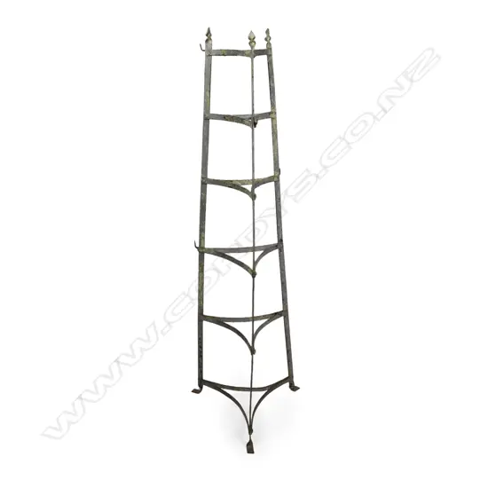 A vintage French wrought iron six tier pot stand,