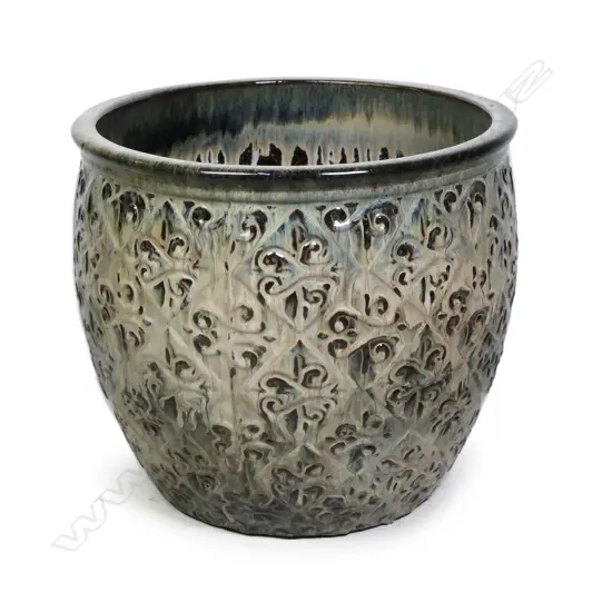 A large heavy glazed garden pot,
