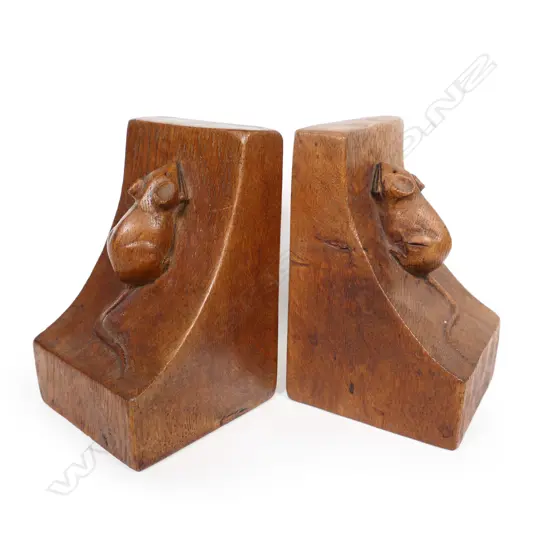 A pair of early Robert Thompson 'Mouseman' carved oak bookends