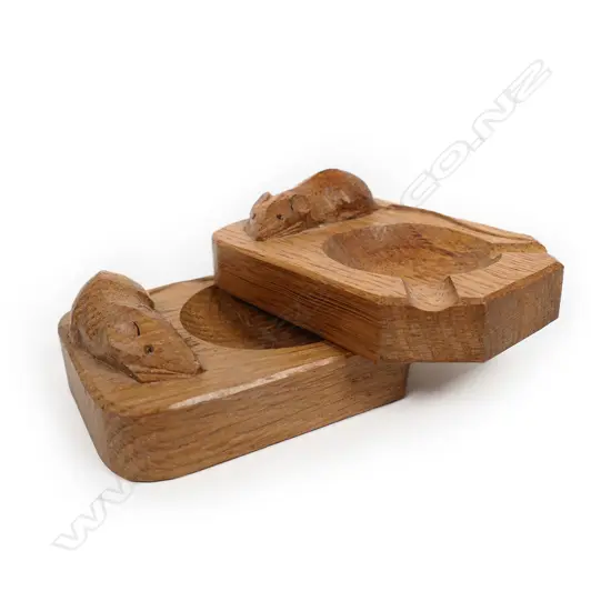 A Robert Thompson 'Mouseman' carved oak ashtray and pin dish ,