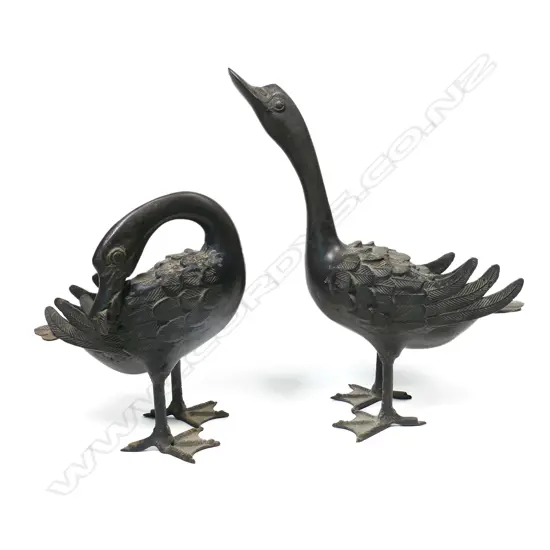 Two late 19thC Japanese bronze ducks,