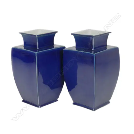 A pair of Chinese blue monochrome square section vases