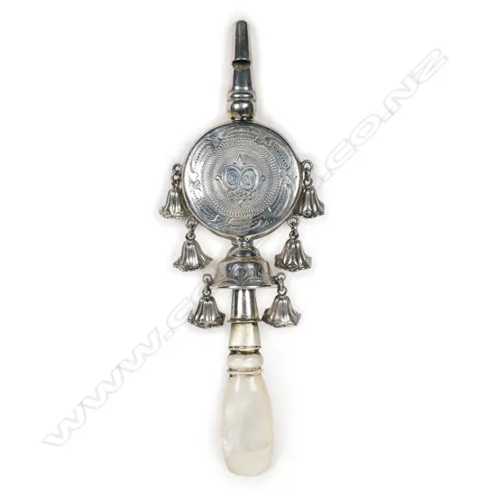An unusual Victorian silver baby rattle,
