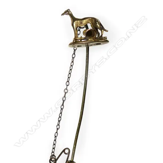 A 19thC gold greyhound figured tie pin,