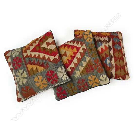 Three Afghan kilim faced scatter cushions,