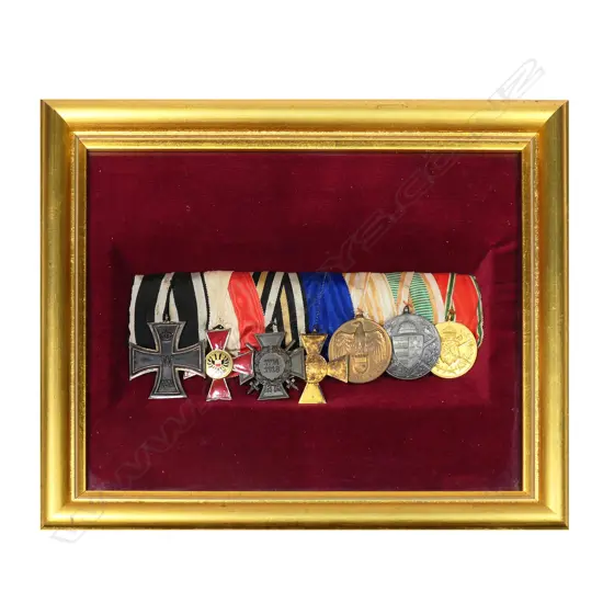 Seven German veteran's parade mounted medals, framed (245 x 295mm),