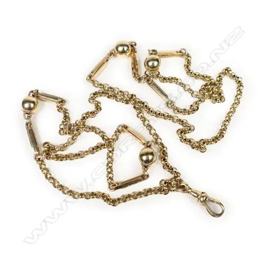 A 9ct gold chain, of belcher, rail and ball links,
