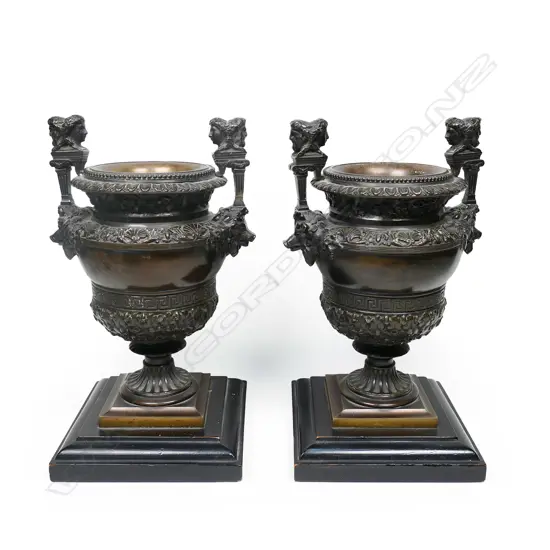 A pair of 19thC French fancy bronze urns,