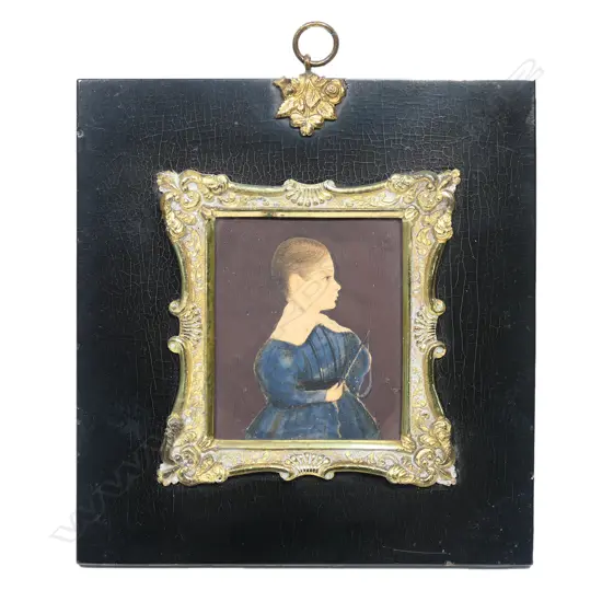 A Victorian hand painted portrait miniature silhouette,