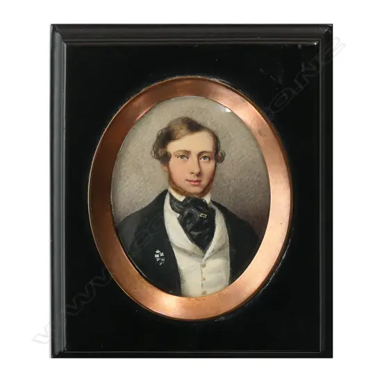 A Victorian hand painted portrait miniature of Wm. Saendeir,