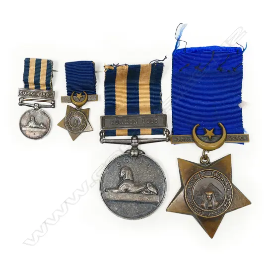 Victorian Naval Medals pair: Egypt Medal with Suakin campaign bar and Khedive Star 1884-6, along with miniatures of the same,