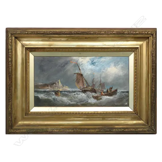 Victorian artist unknown, boats in stormy sea,