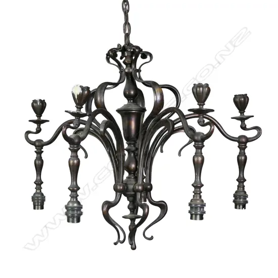 An Art Nouveau brass and copper ceiling light,